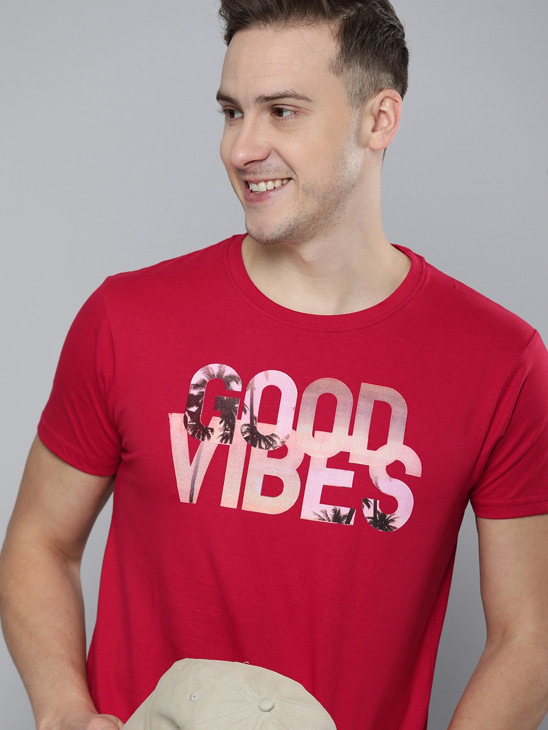 

HERE&NOW Men Red Typography Printed T-shirt