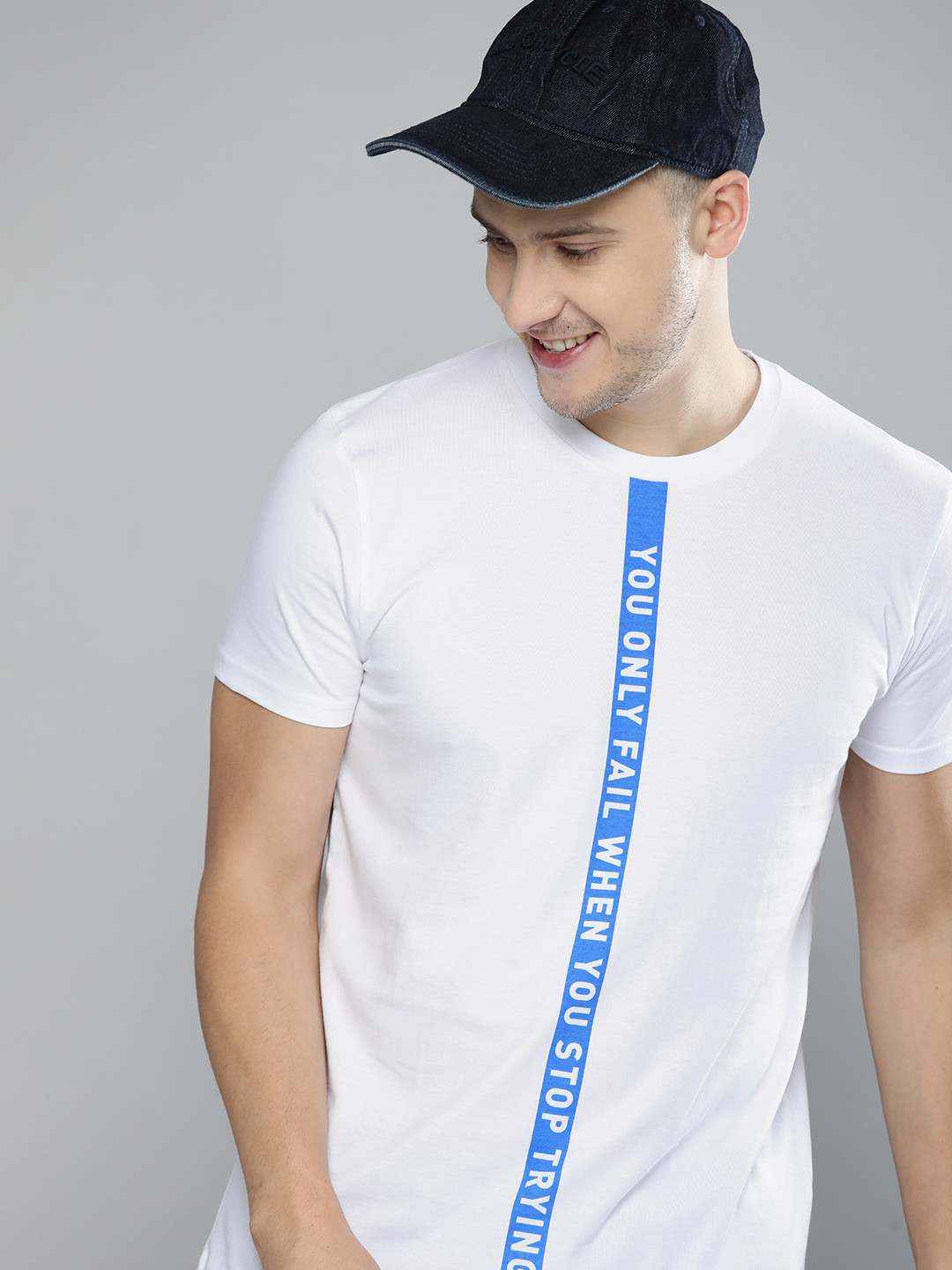 

HERE&NOW Men White Typography Printed Pure Cotton T-shirt