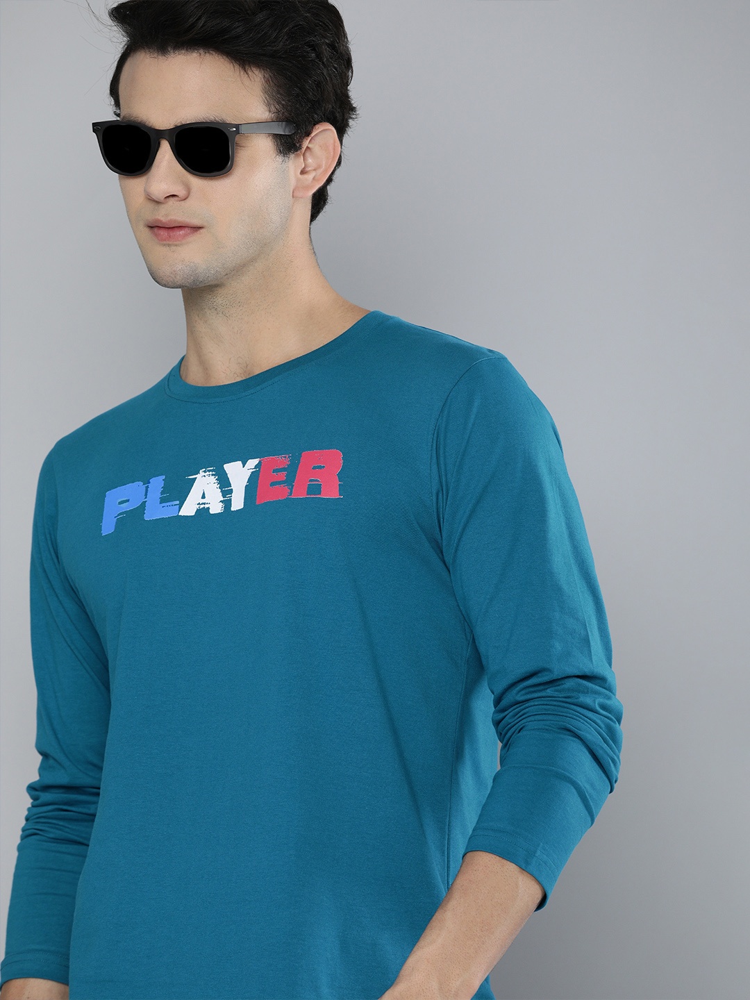 

HERE&NOW Men Blue Typography Printed Pure Cotton Regular T-shirt