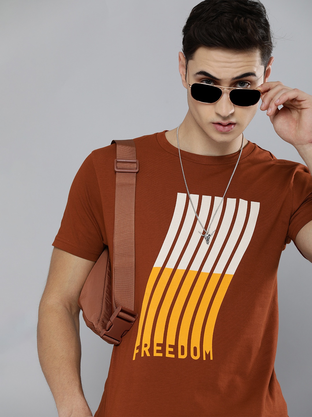 

HERE&NOW Men Rust & White Printed T-shirt