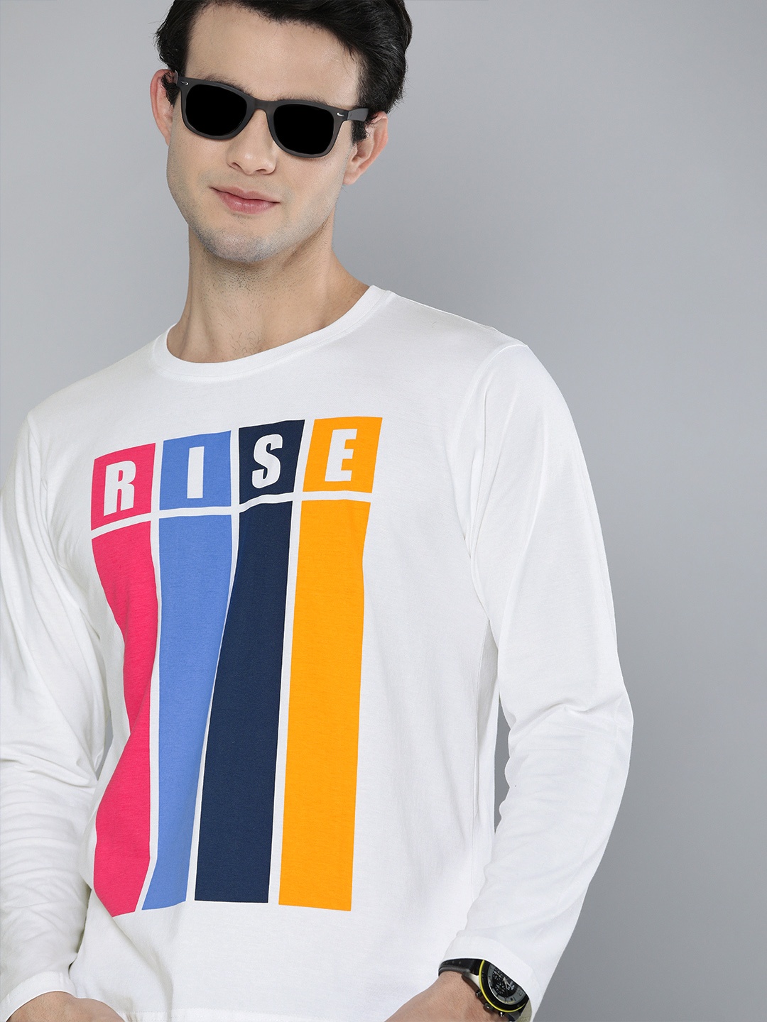 

HERE&NOW Men White Colourblocked Printed Pure Cotton Regular T-shirt