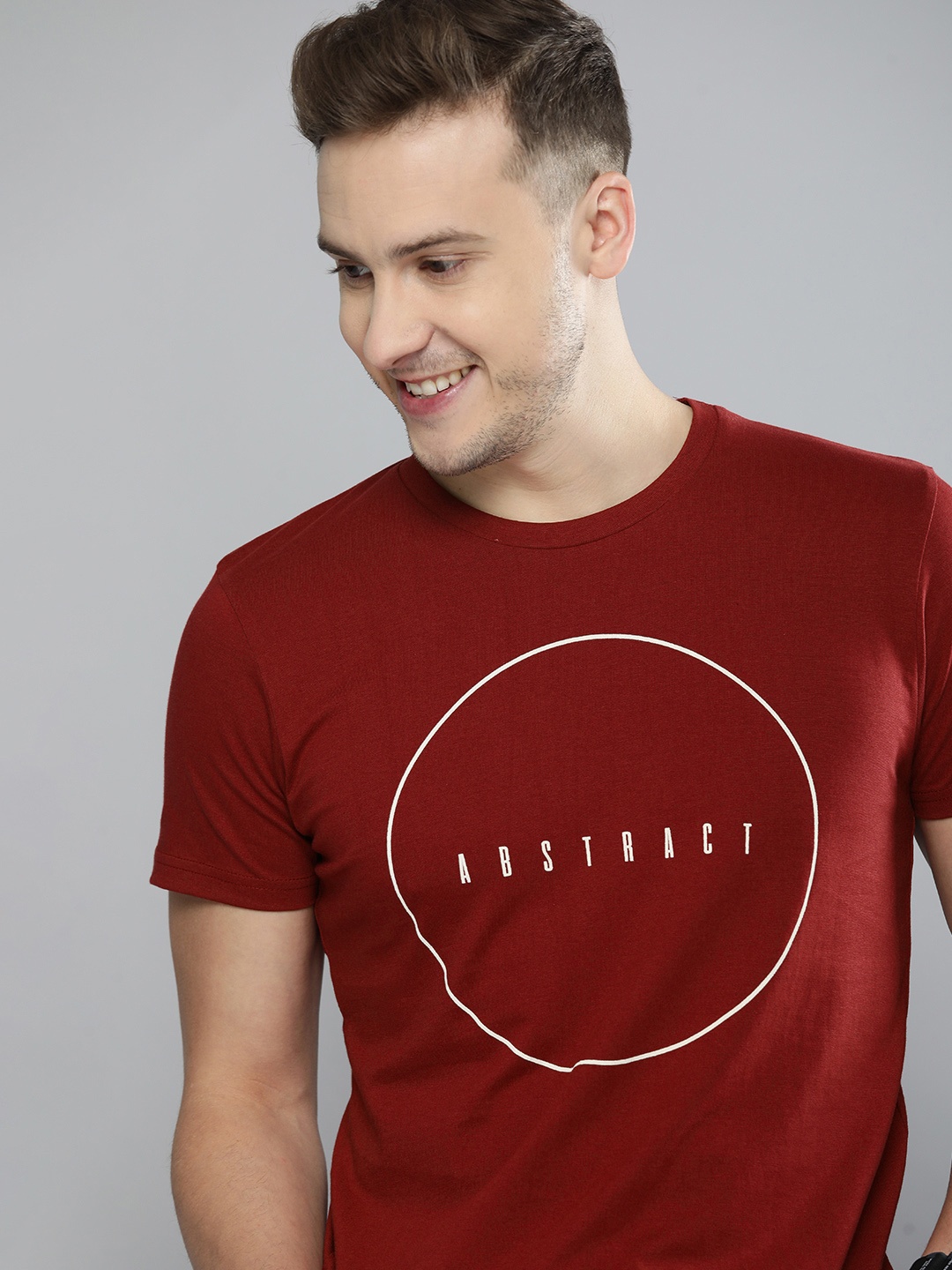 

HERE&NOW Men Maroon Typography Printed Pure Cotton T-shirt