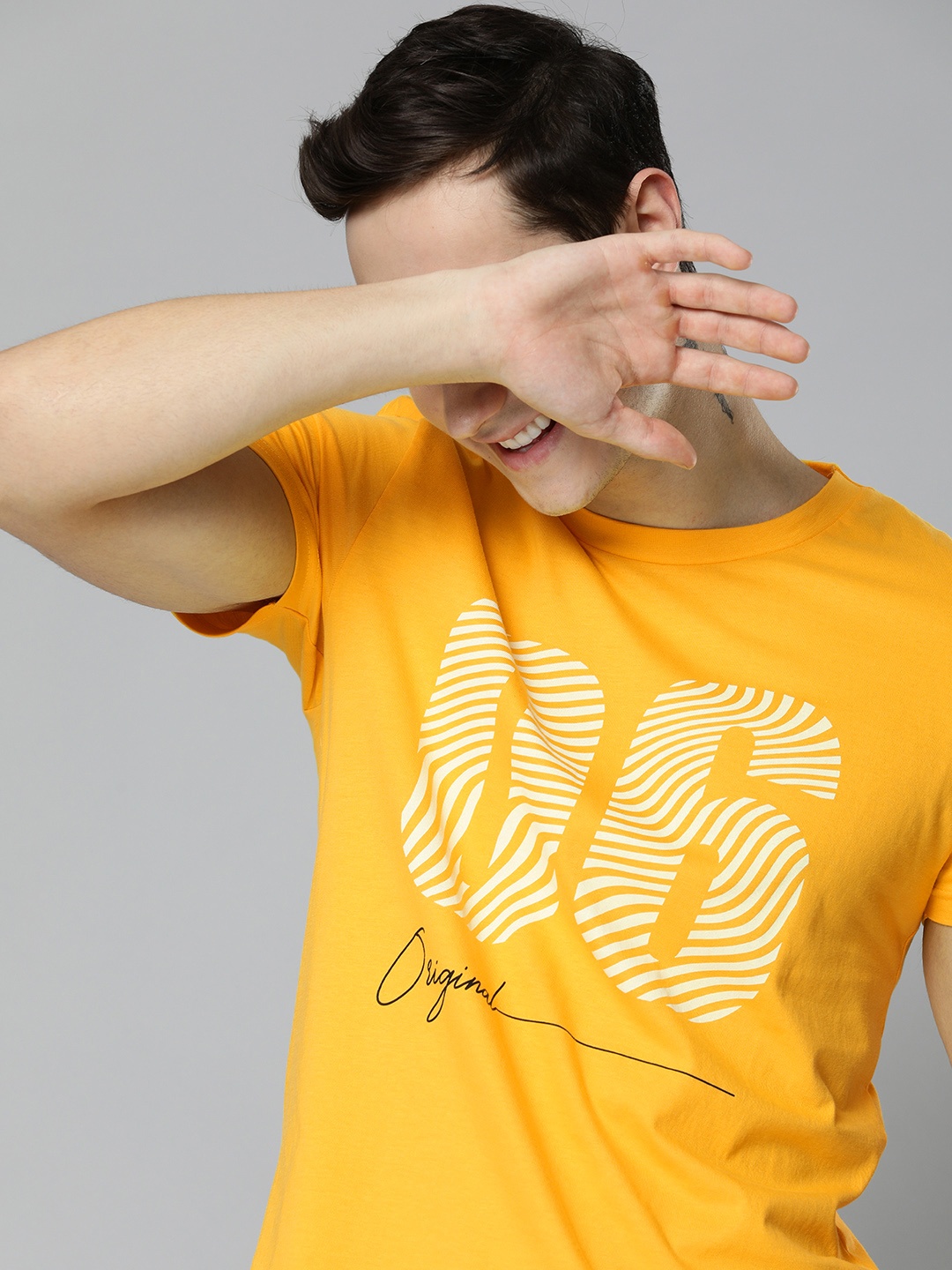 

HERE&NOW Men Yellow Typography Printed T-shirt