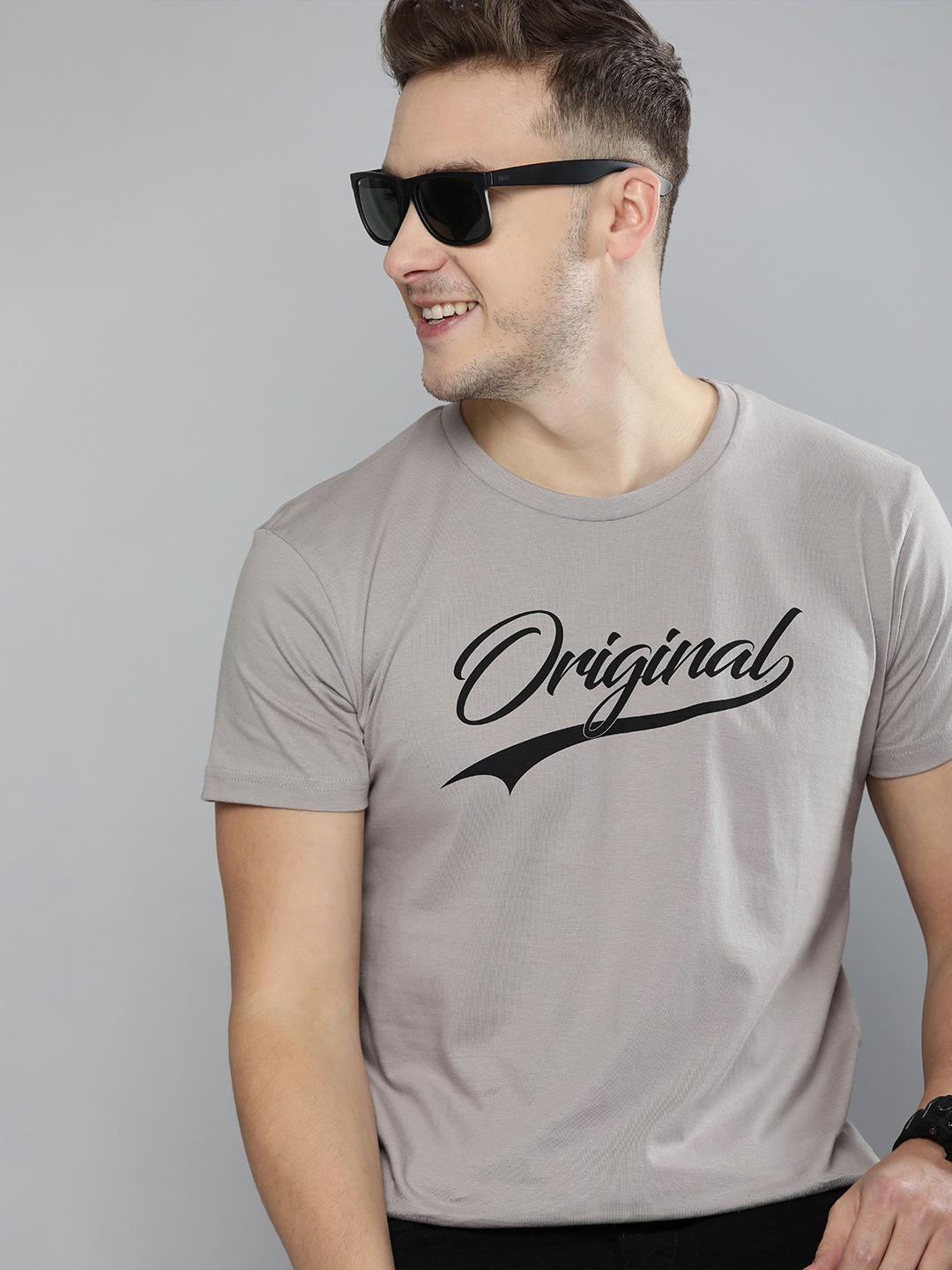 

HERE&NOW Men Grey Typography Printed T-shirt