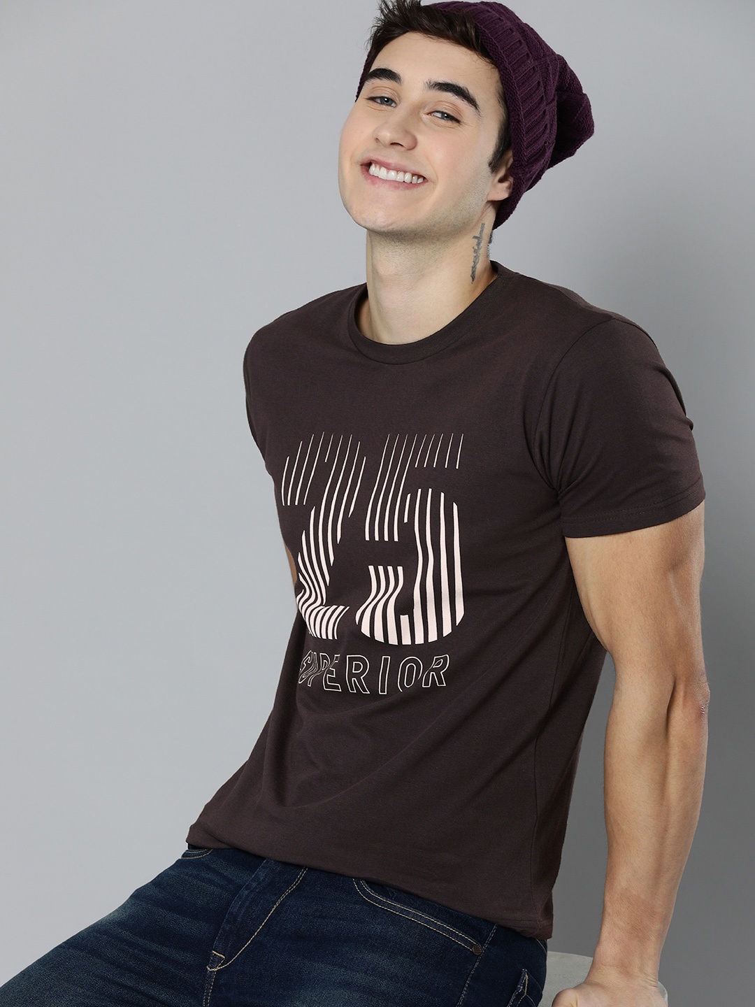 

HERE&NOW Men Brown Typography Printed T-shirt
