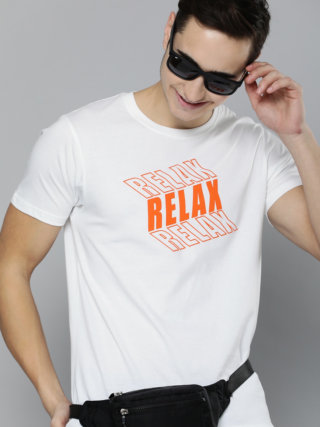 

HERE&NOW Men White & Orange Typography Printed T-shirt