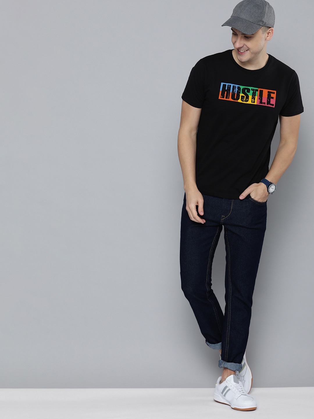 

HERE&NOW Men Black Typography Printed T-shirt