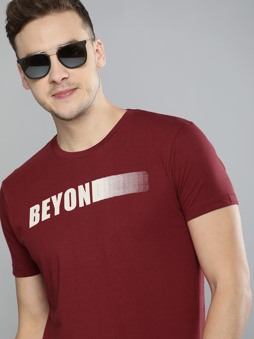 

HERE&NOW Men Maroon Typography Printed Pure Cotton T-shirt