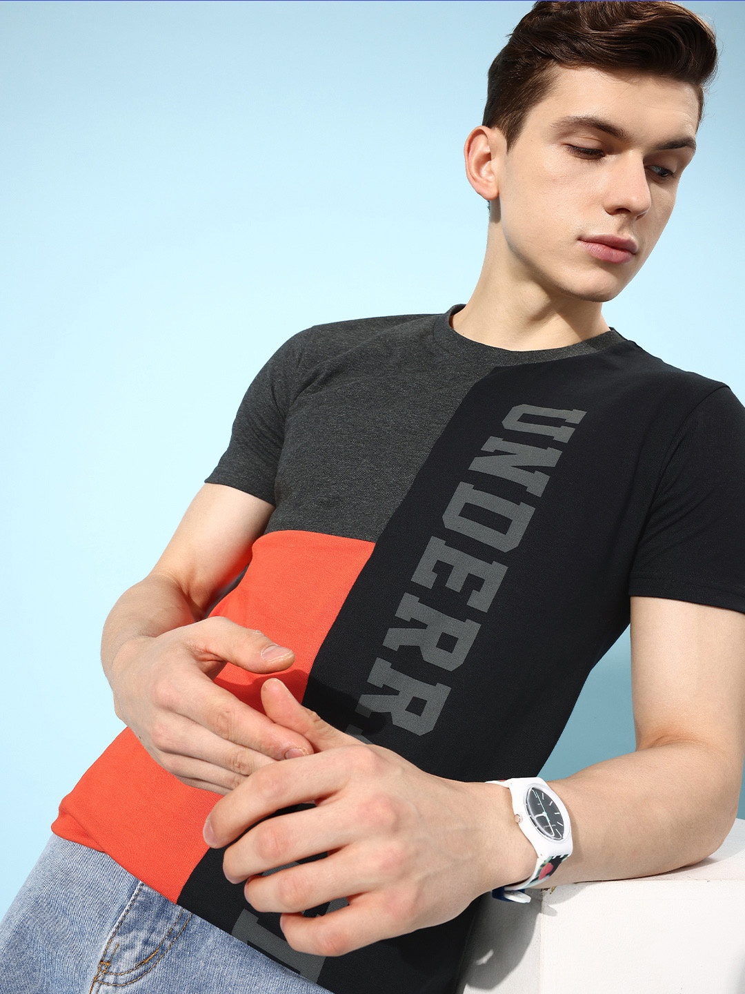 

HERE&NOW Men Chic Multi Printed Playful Splicing Tshirt