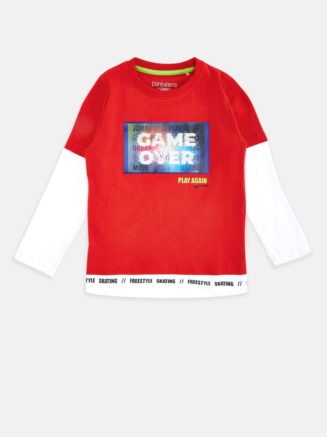 

Pantaloons Junior Boys Red & White Printed T-shirt