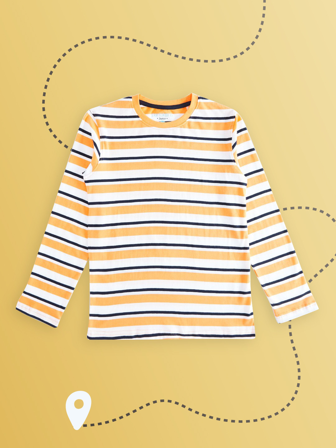 

Pantaloons Junior Boys Orange & White Striped Pure Cotton T-shirt