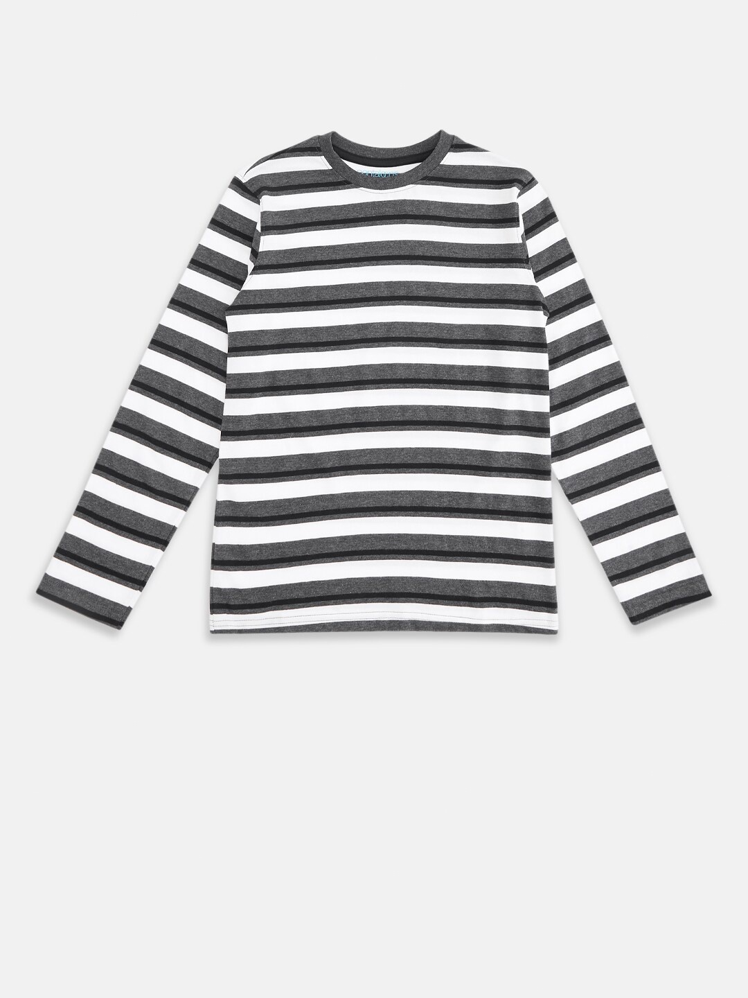

Pantaloons Junior Boys Grey & White Striped Monochrome T-shirt