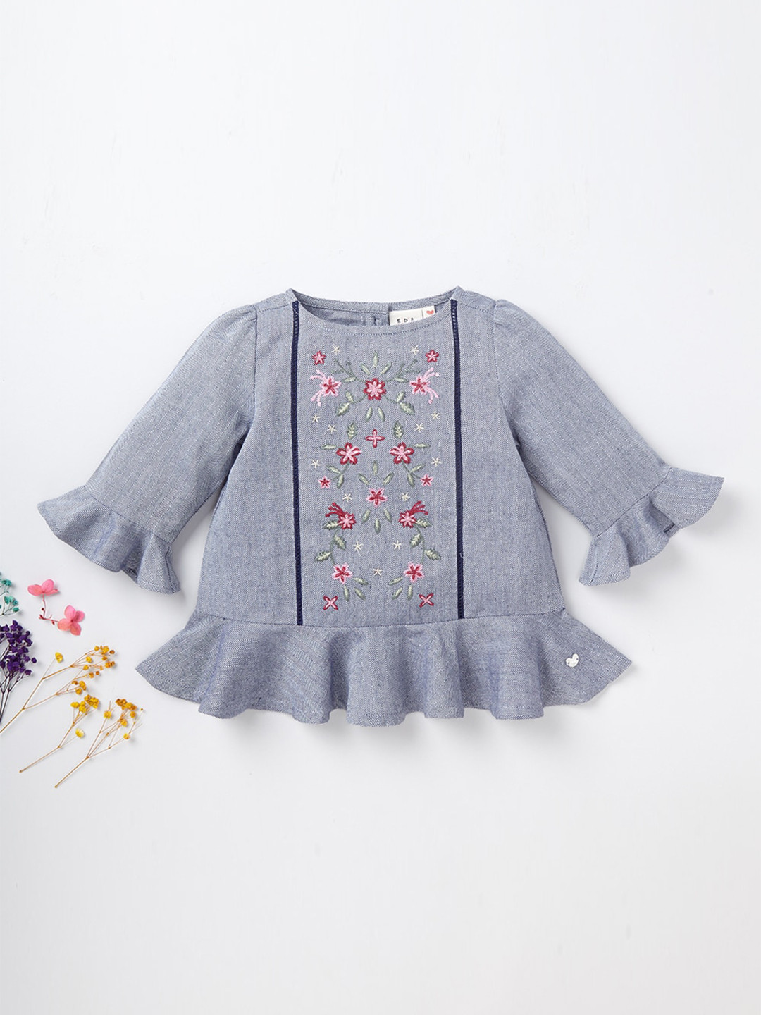 

Ed-a-Mamma Blue Floral Peplum Top