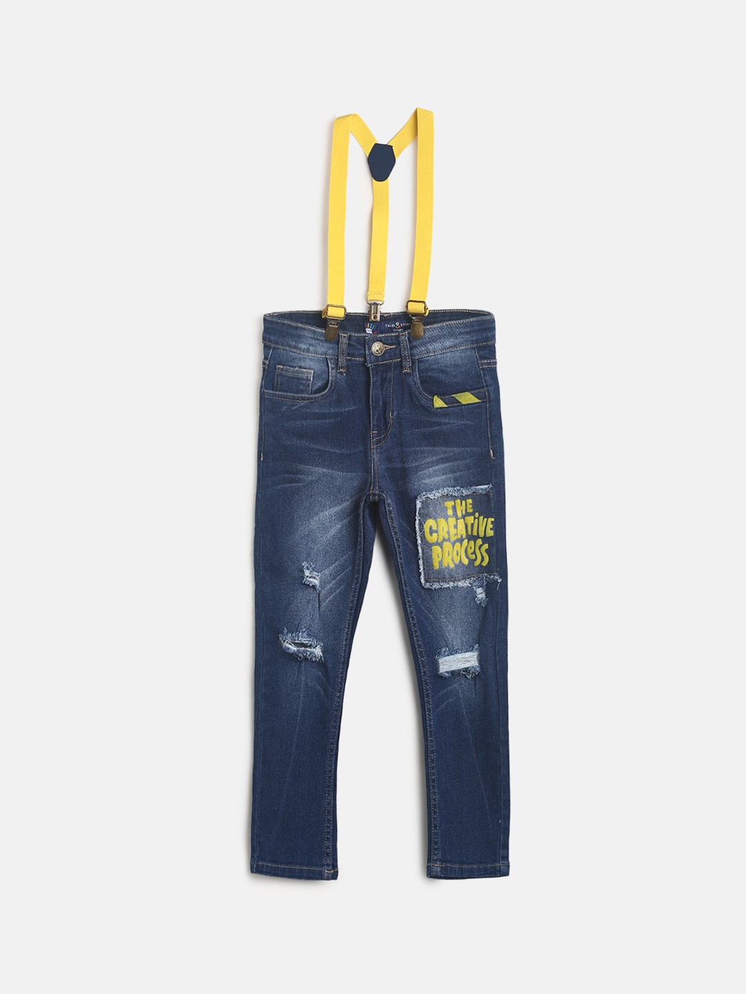 

TALES & STORIES Boys Blue Slim Fit Mildly Distressed Light Fade Stretchable Jeans