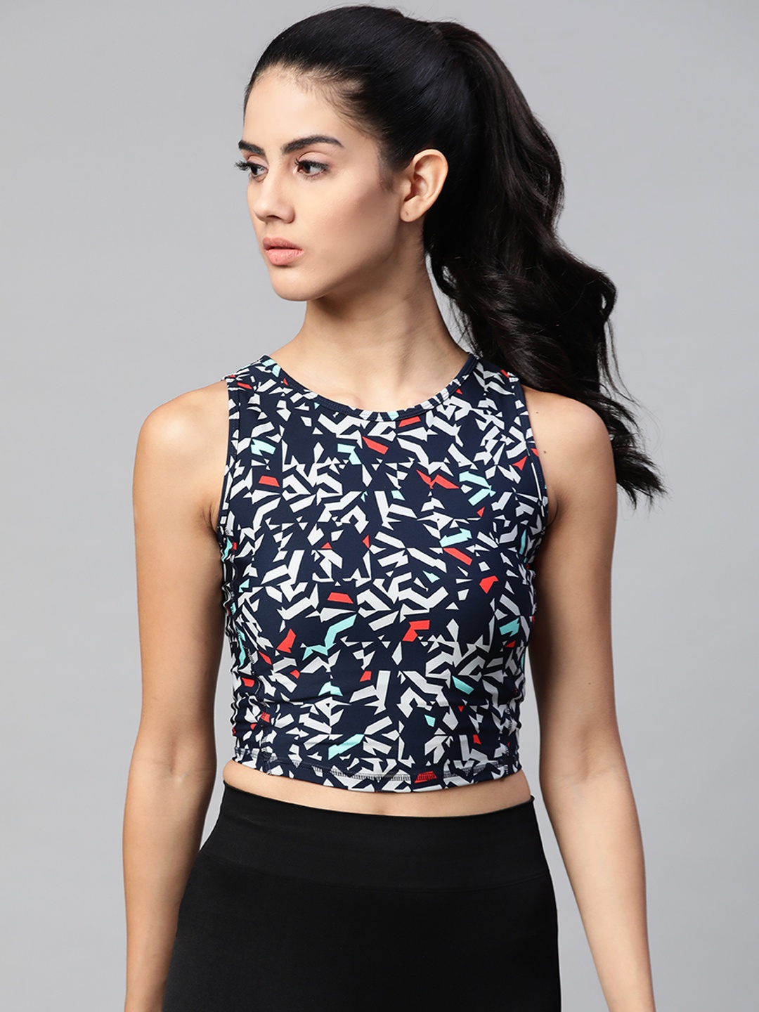 

Marks & Spencer Women Navy Blue & White Abstract Print Crop T-shirt