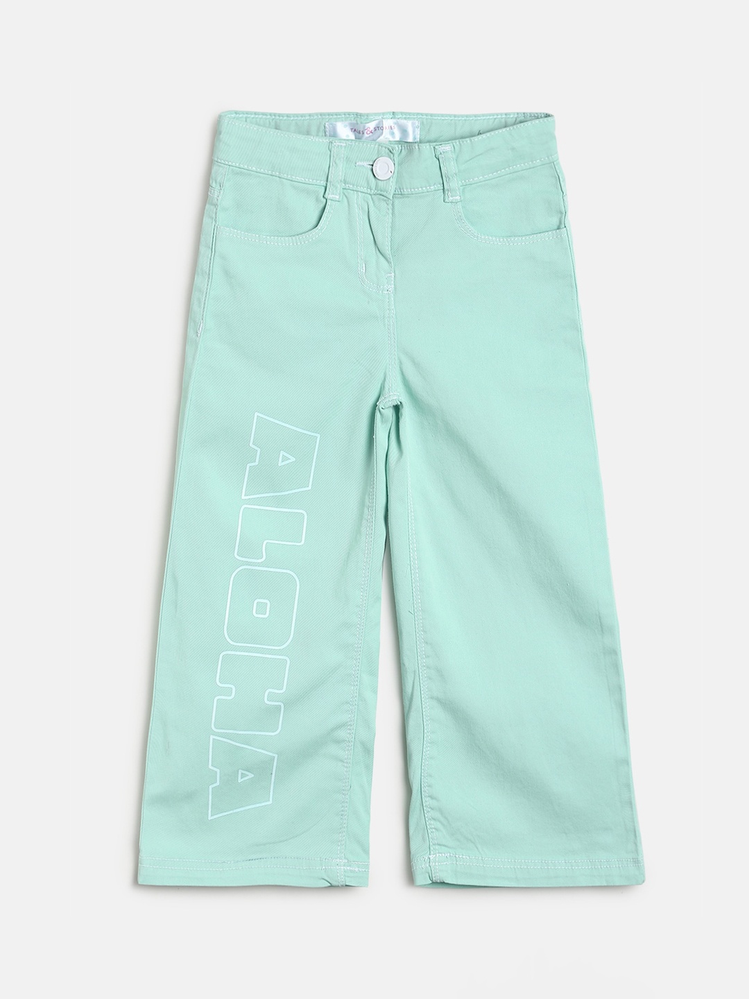 

TALES & STORIES Girls Green Solid Regular Fit Trousers