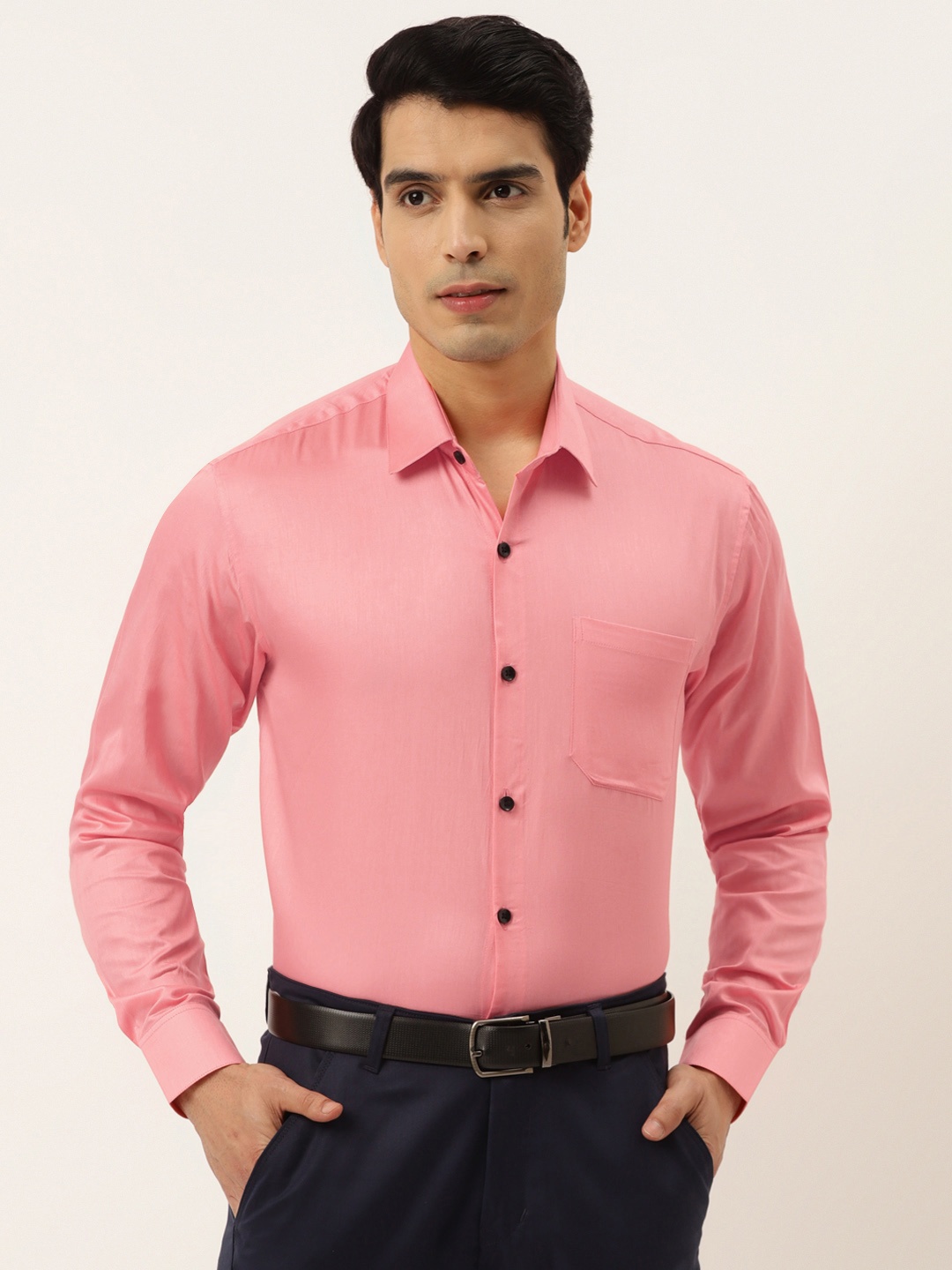 

JAINISH Men Coral Red Solid Comfort Fit Formal Satin Shirt