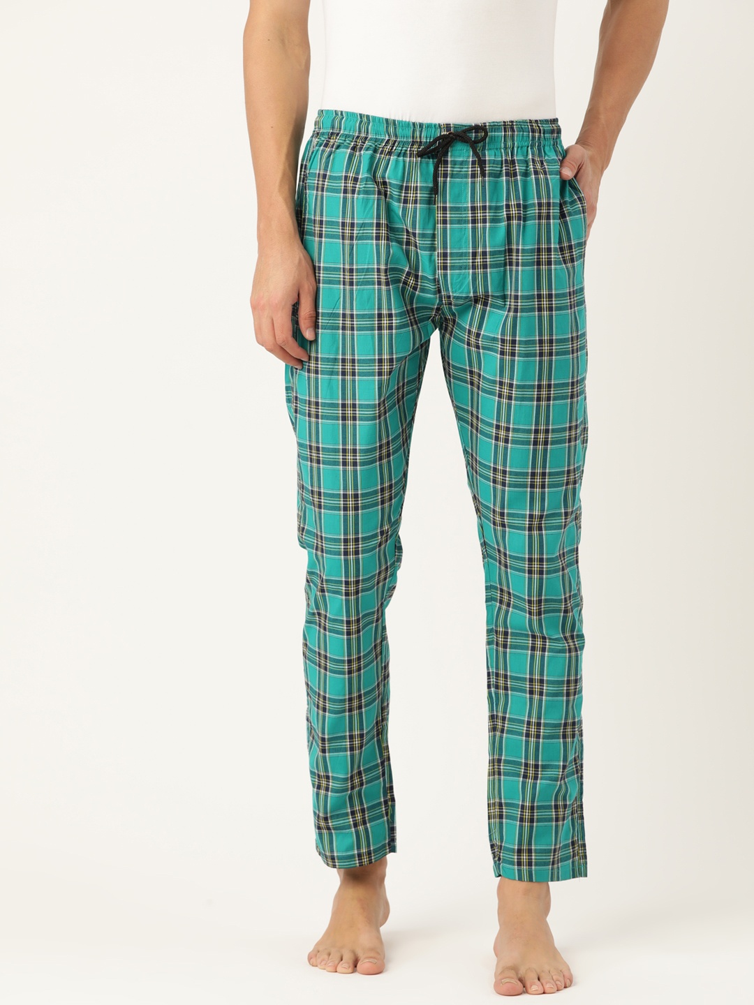 

JAINISH Men Green Checked Cotton Lounge Pants