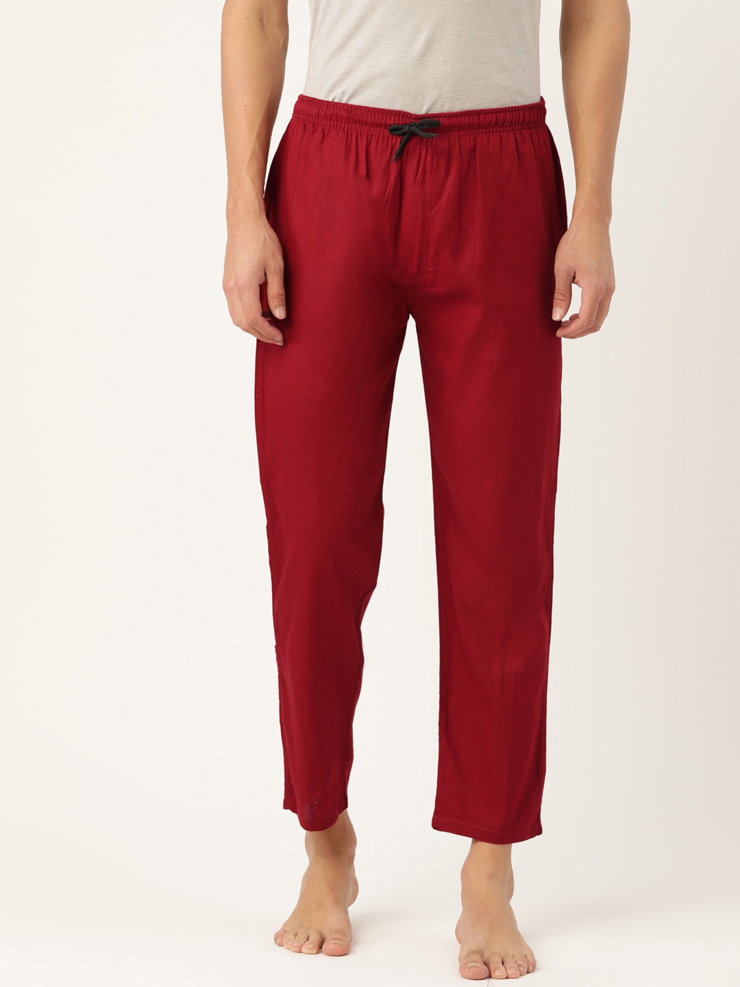 

JAINISH Men Maroon Solid Cotton Lounge Pants