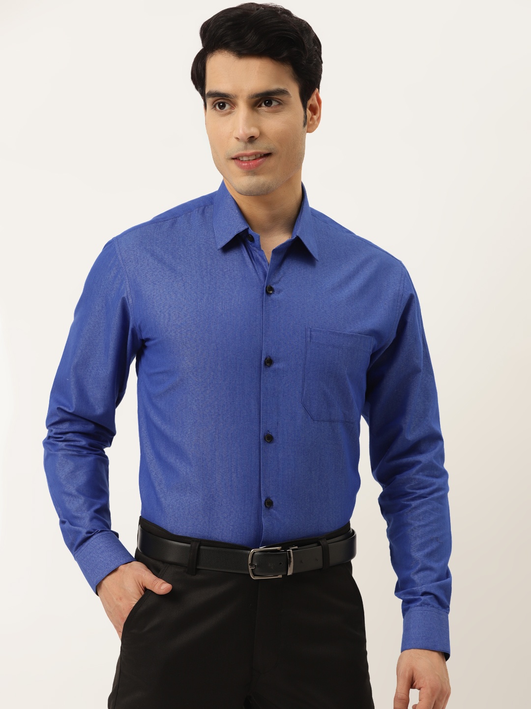 

JAINISH Men Blue Cotton Comfort Fit Solid Formal Shirt