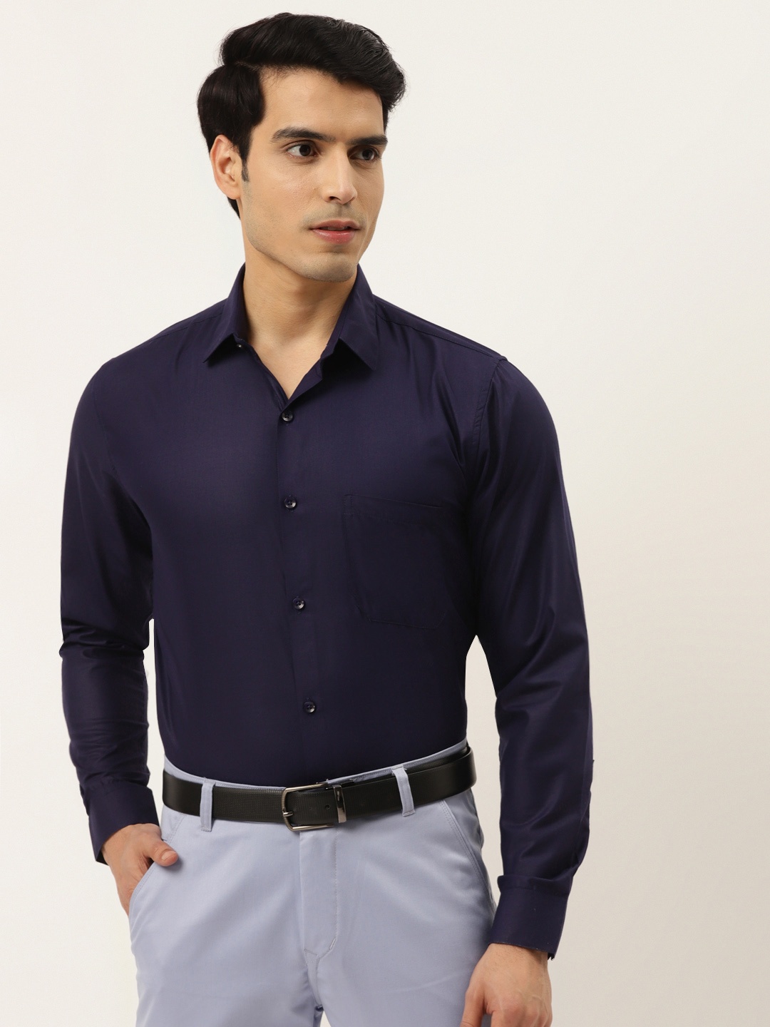 

JAINISH Men Navy Blue Solid Comfort Fit Pure Cotton Formal Shirt