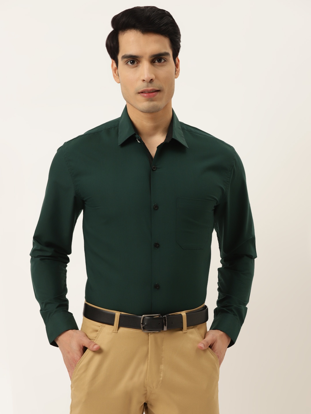 

JAINISH Men Olive Green Solid Comfort Fit Pure Cotton Formal Shirt