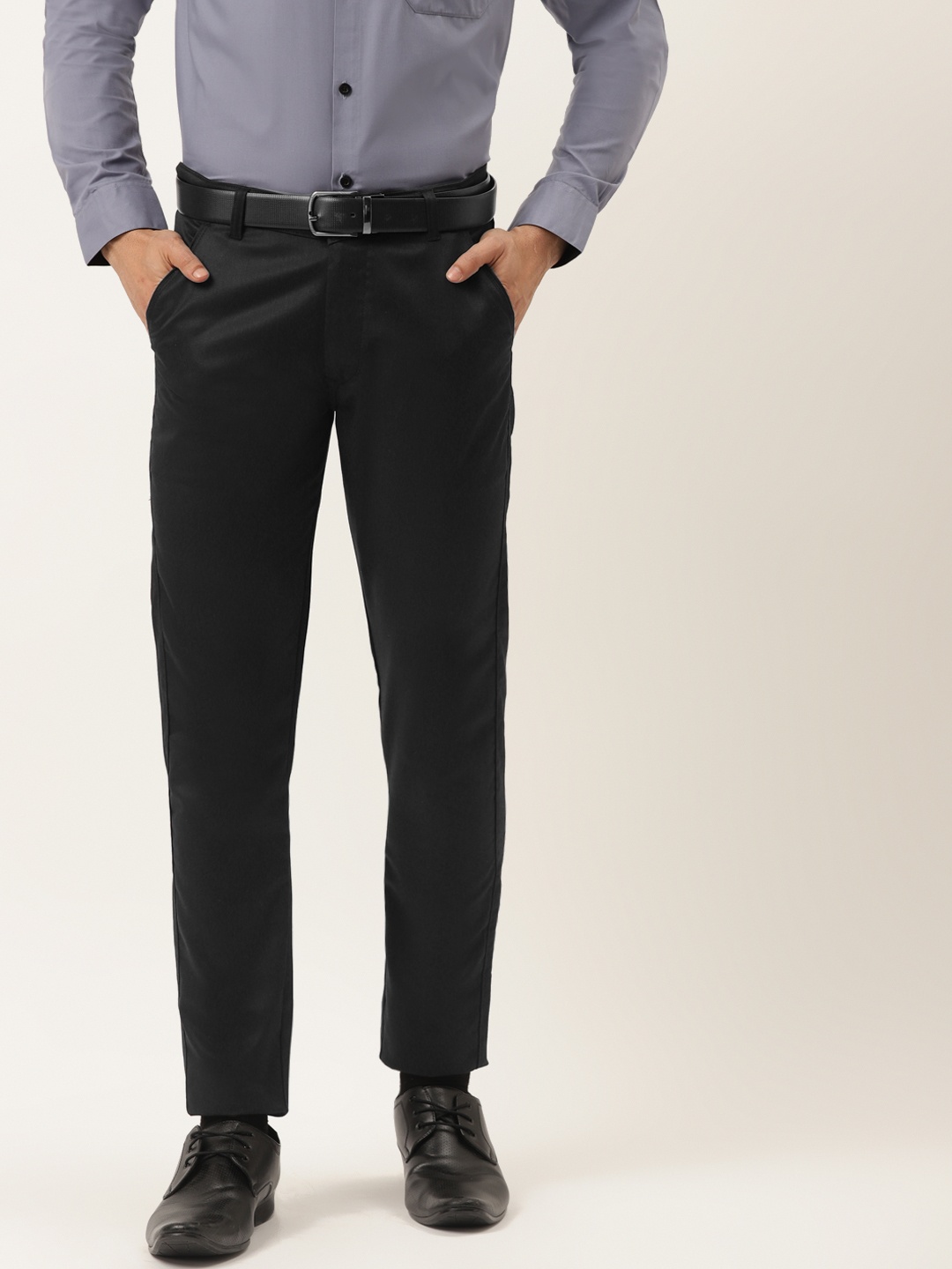 

JAINISH Men Black Smart Tapered Fit Easy Wash Pure Cotton Trousers