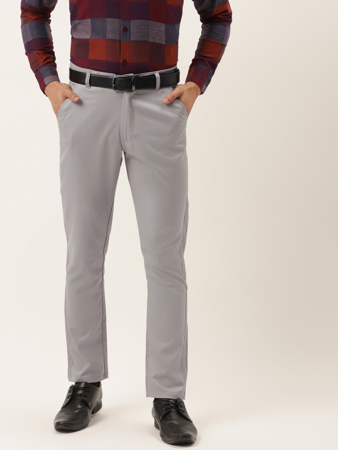 

JAINISH Men Grey Smart Tapered Fit Easy Wash Pure Cotton Trousers