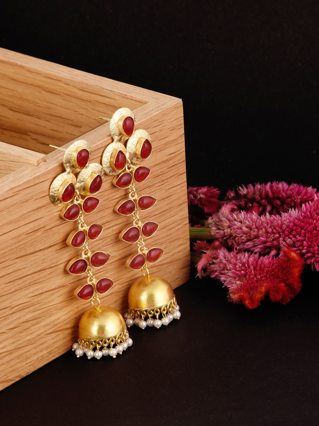 

FIROZA Gold-Toned Dome Shaped Jhumkas Earrings