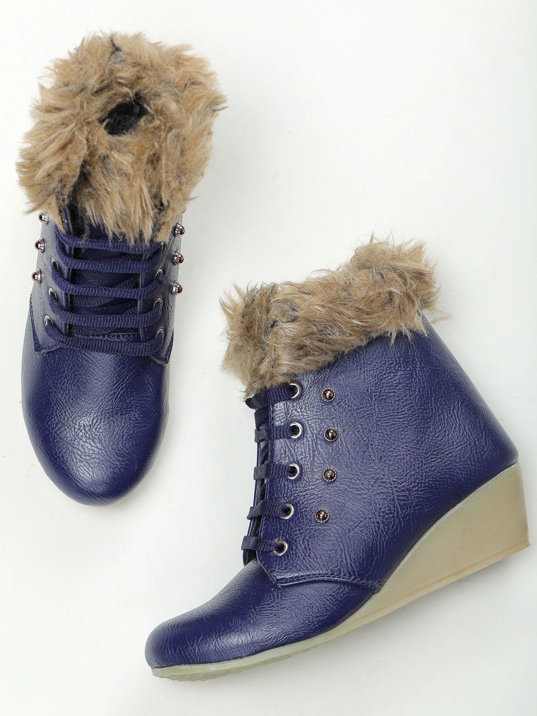 

SAPATOS Women Navy Blue & Brown Comfort Heeled Boots