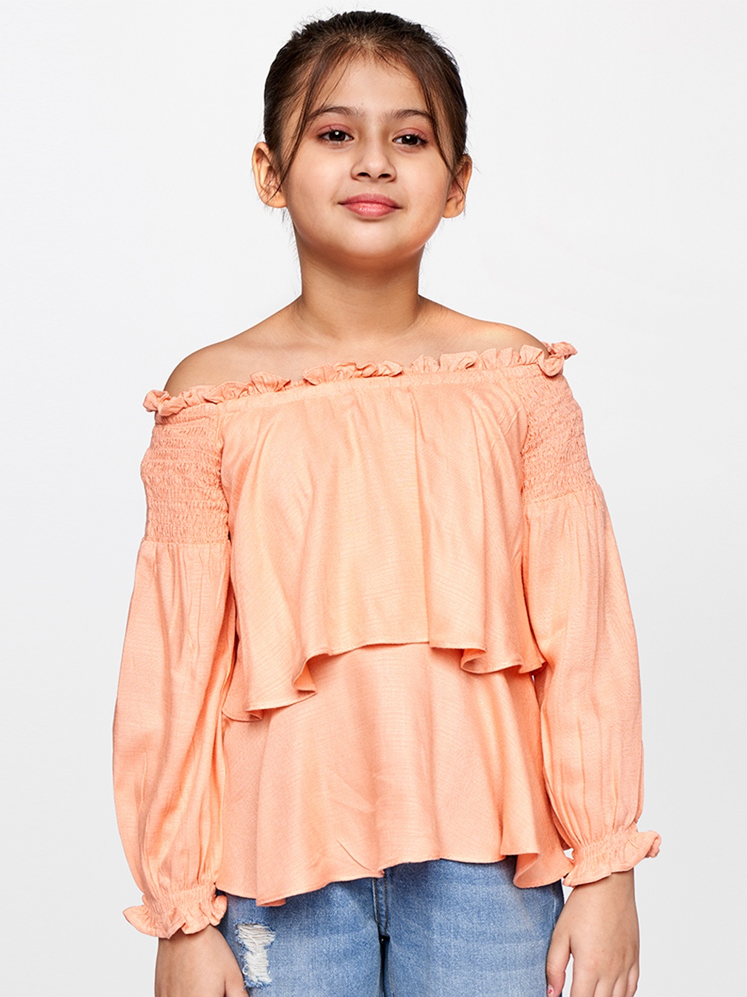 

AND Peach-Coloured Off-Shoulder Bardot Top