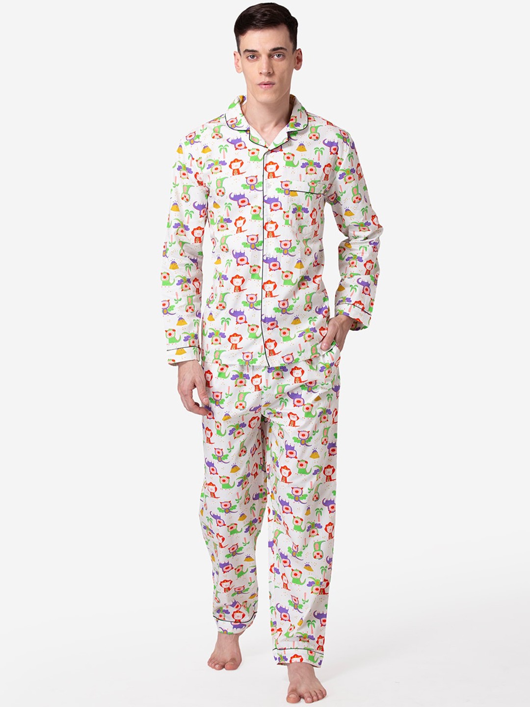 

Fluffalump Men White & Pink Printed Night suit
