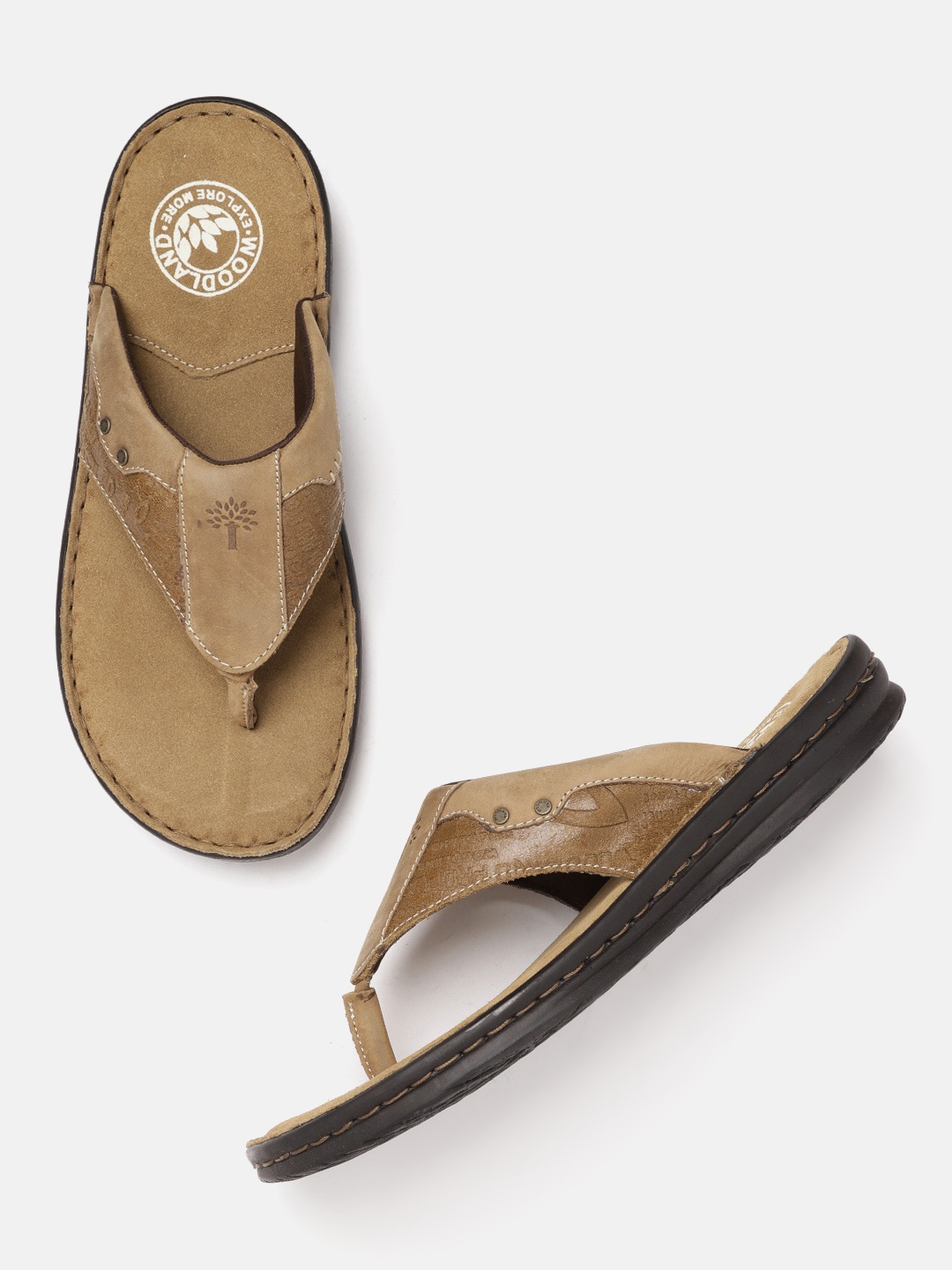 

Woodland Men Camel Brown Leather Textured Detail Comfort Sandals