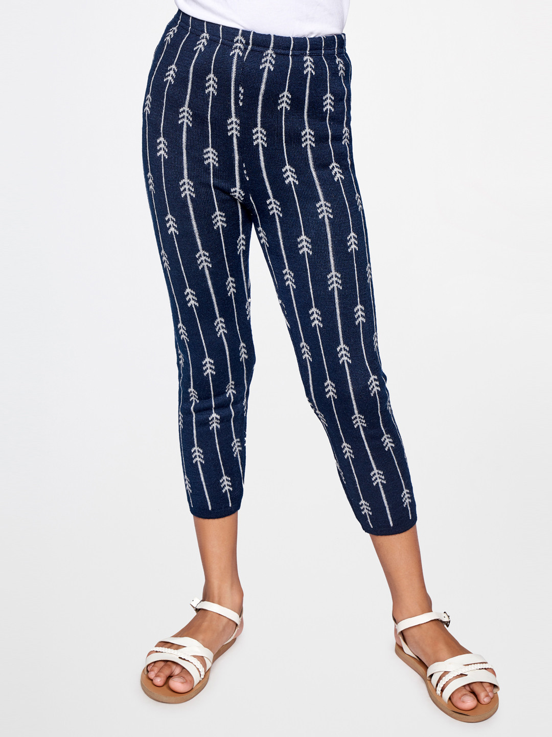

Global Desi Girls Navy Blue Printed Chinos Trousers