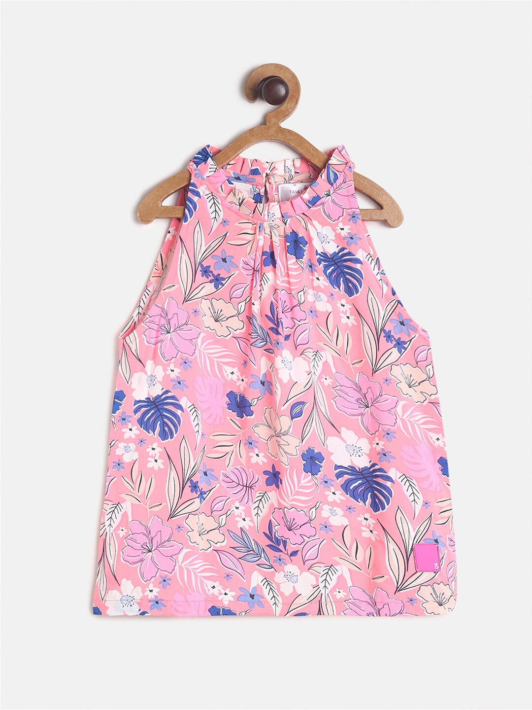 

TALES & STORIES Girls Pink & Blue Floral Ruffles Regular Top