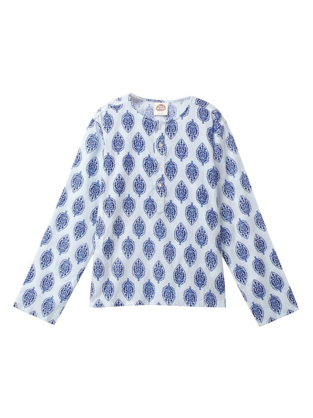 

Cub McPaws Boys Blue & White Ethnic Motifs Printed Cotton Short Kurta