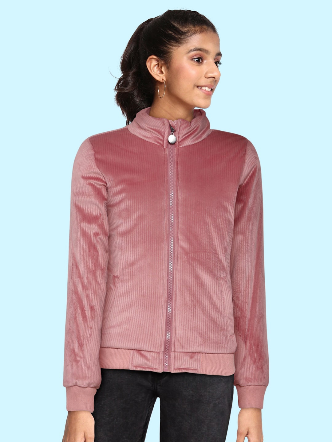

AND Girls Nude Pink Self-Striped Bomber Jacket