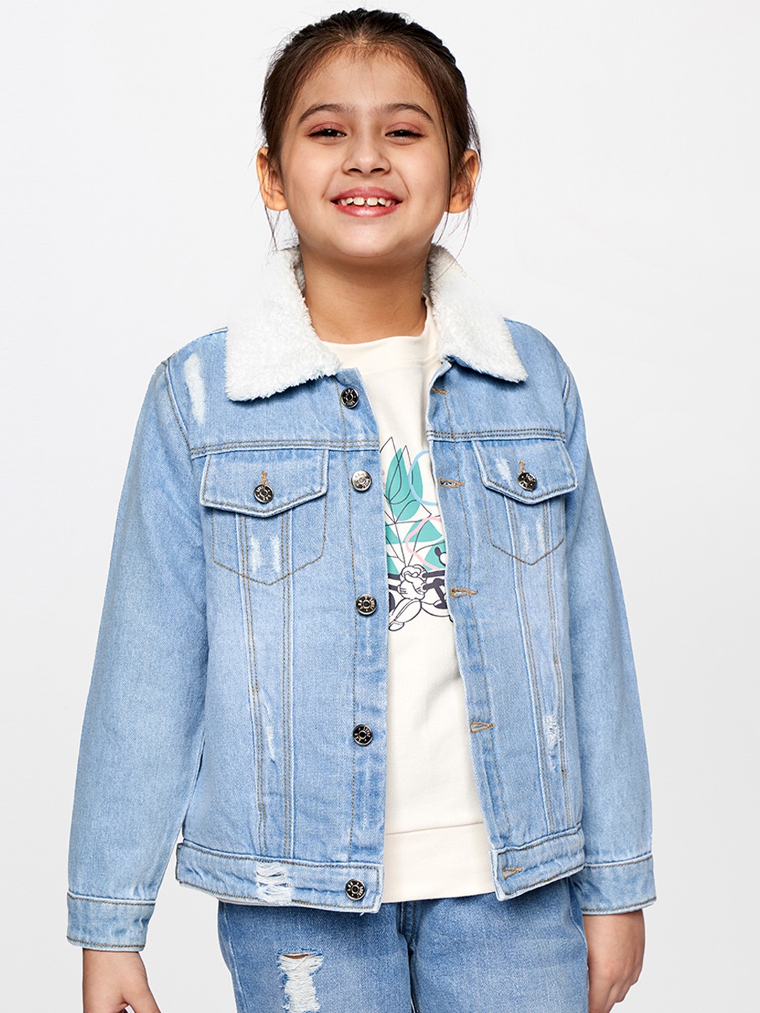 

AND Girls Blue Solid Denim Jacket