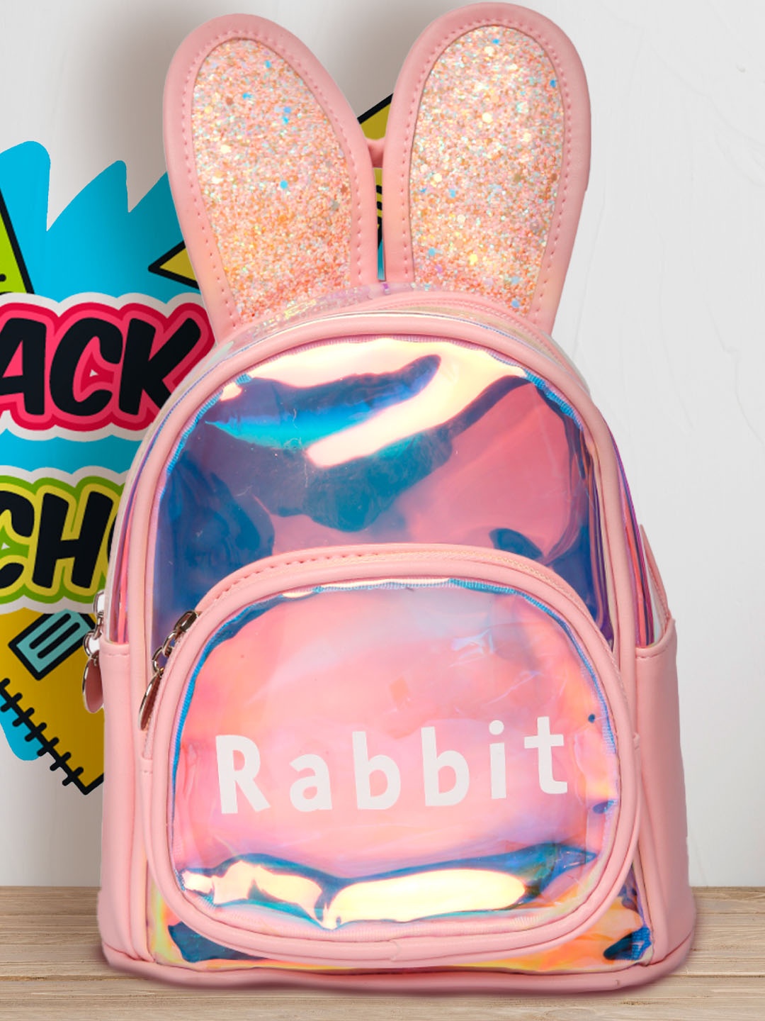 

POPLINS Kids Peach & Transparent Graphic Design Embellished Backpack