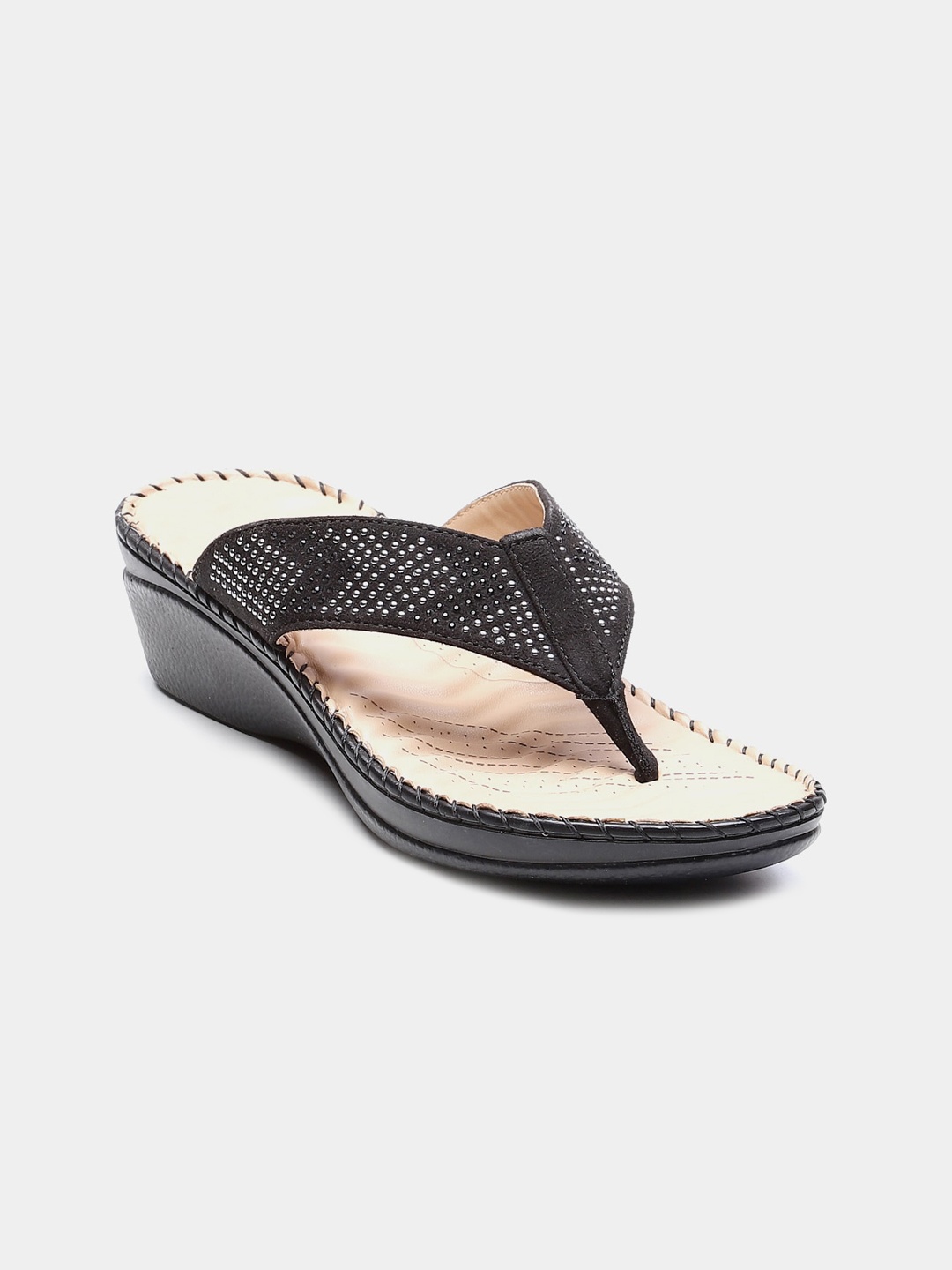 

Biba Women Black Embellished Open Toe Flats with Laser Cuts