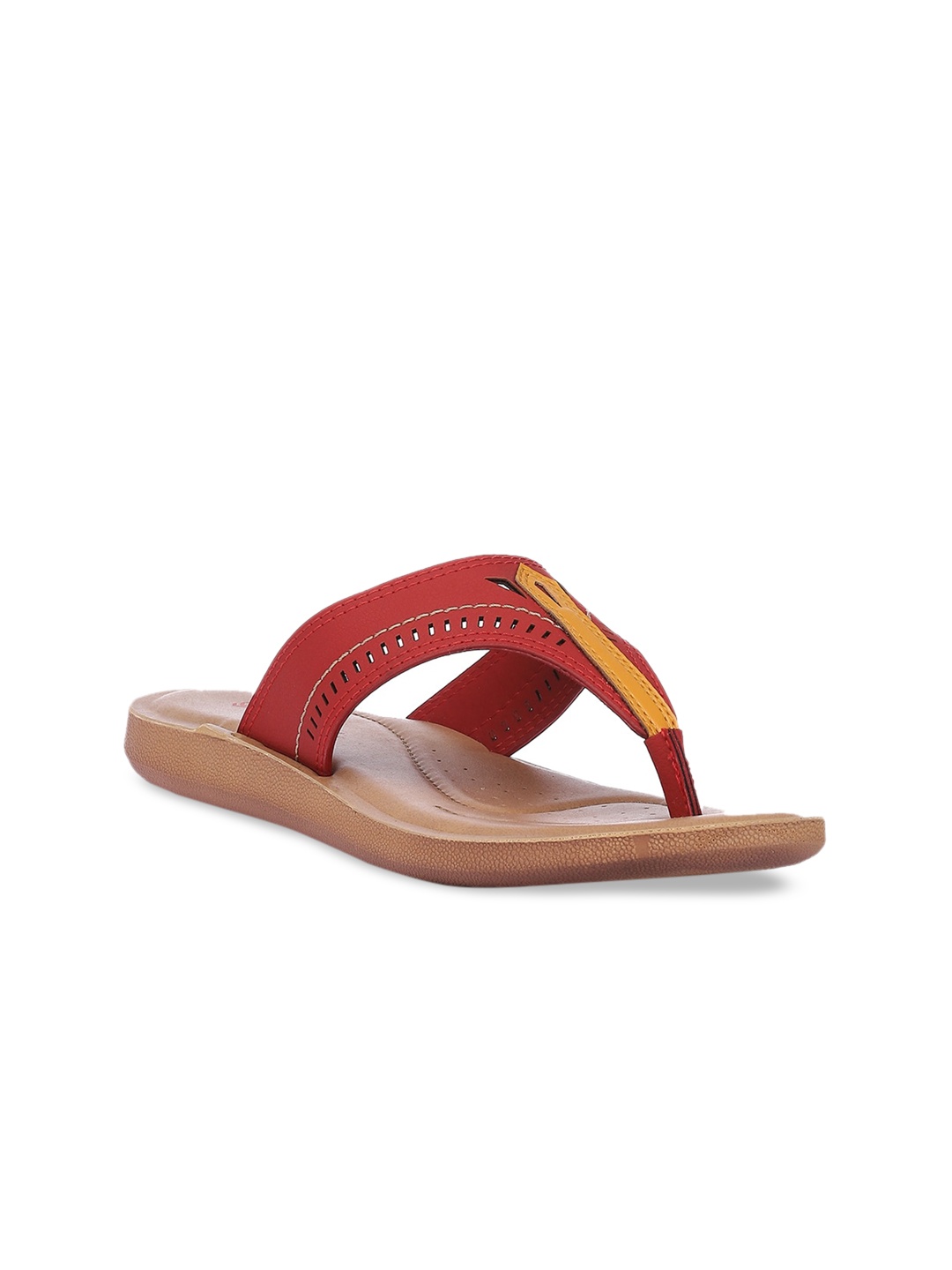 

Biba Women Red & Orange T-Strap Flats with Laser Cuts