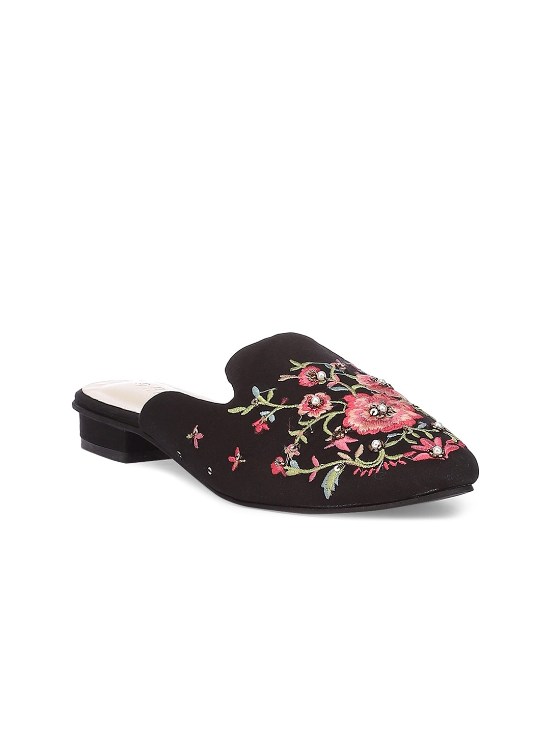 

Biba Women Black Embroidered Mules Flats