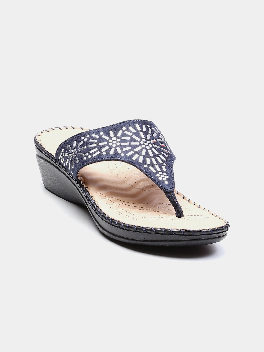 

Biba Women Blue Embellished Open Toe Flats with Laser Cuts