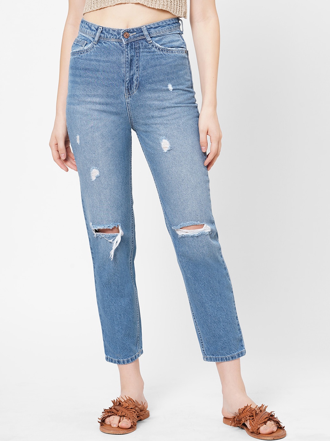 

Kraus Jeans Women Blue High-Rise Mildly Distressed Light Fade Jeans