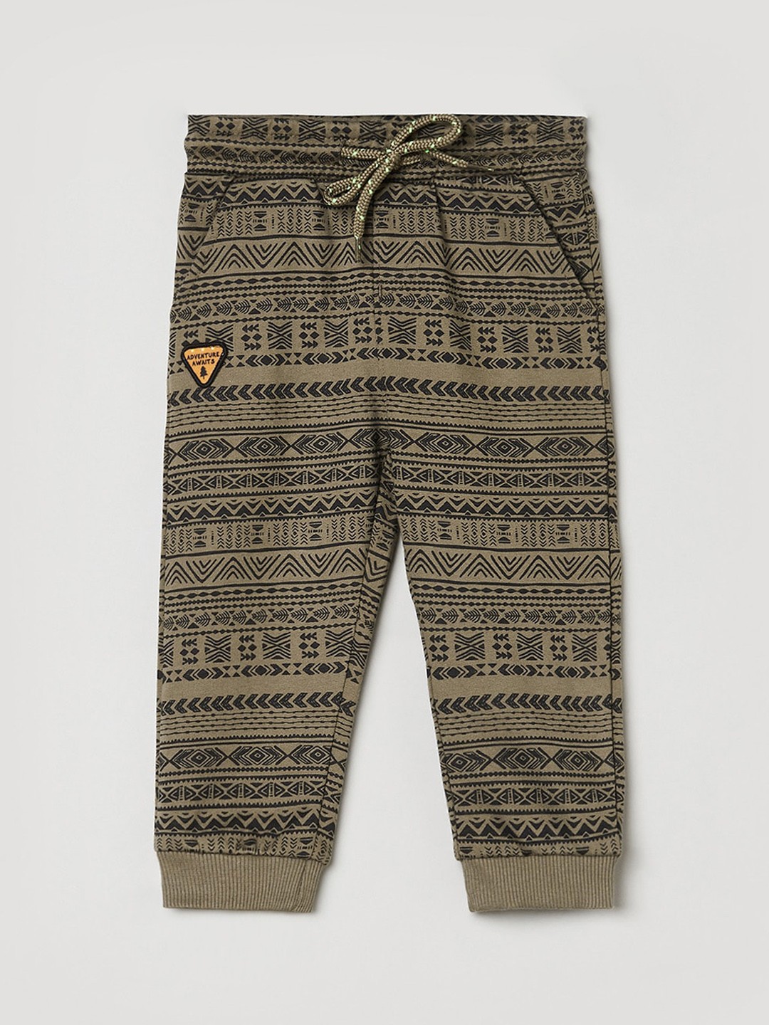 

max Boys Beige & Black Printed Cotton Joggers