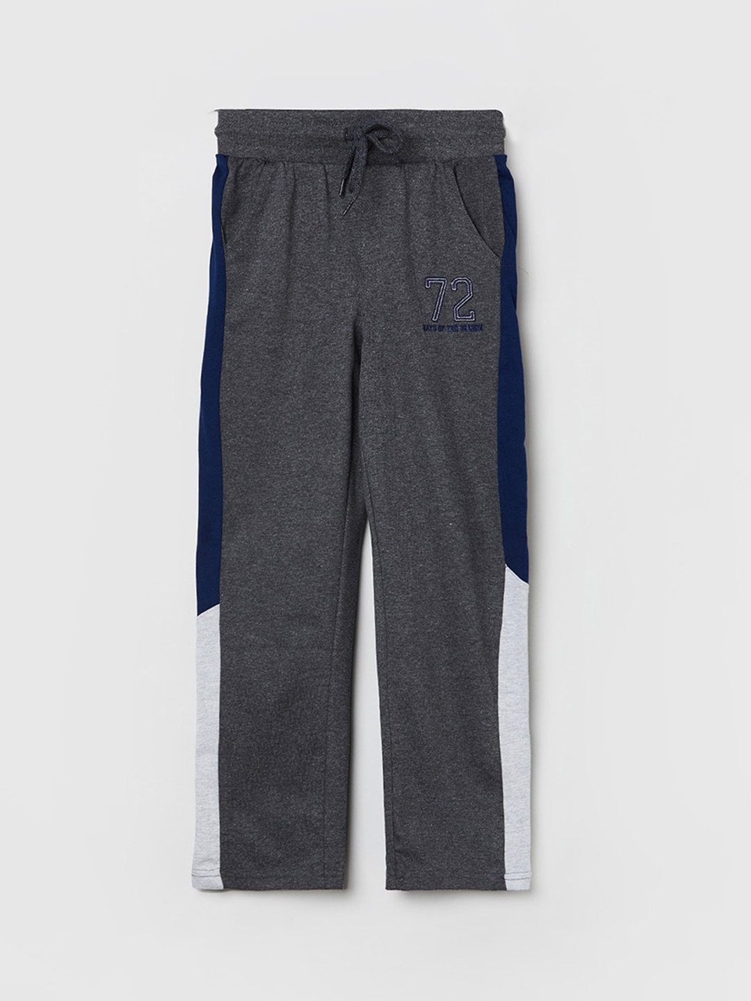 

max Boys Charcoal Grey & Blue Colourblocked Track Pants