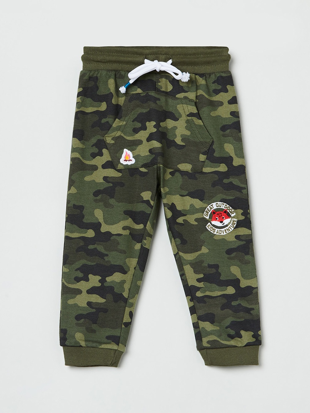 

max Boys Olive Green & Black Printed Pure Cotton Joggers