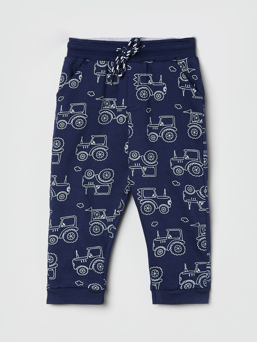 

max Boys Navy Blue & White Printed Pure Cotton Joggers