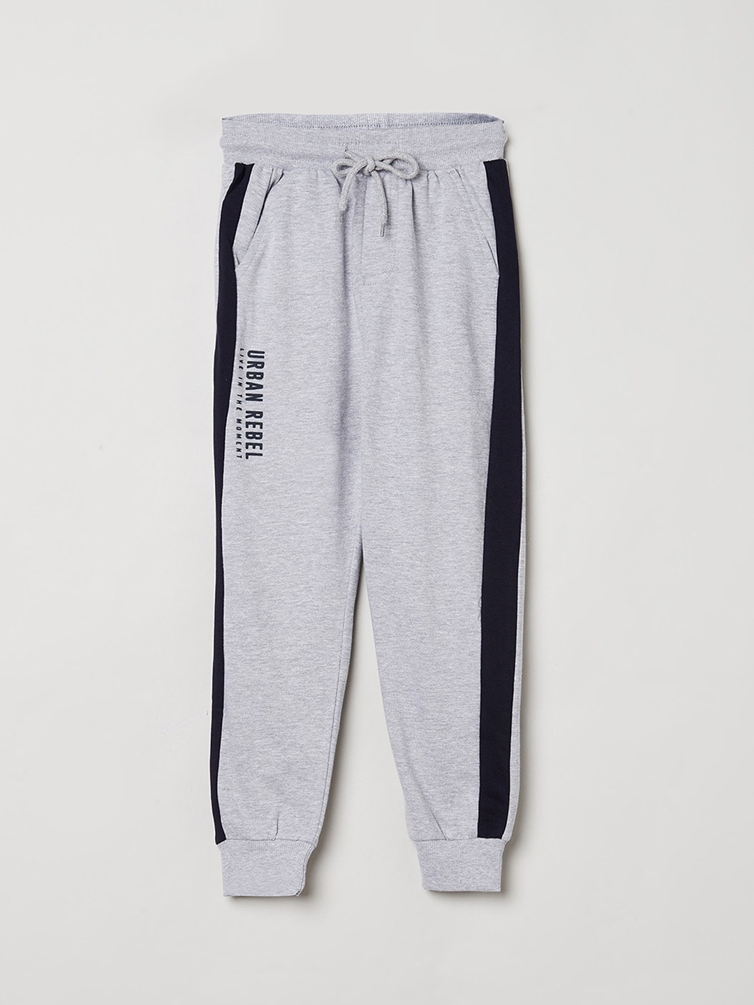 

max Boys Grey Solid Track Pants, Blue