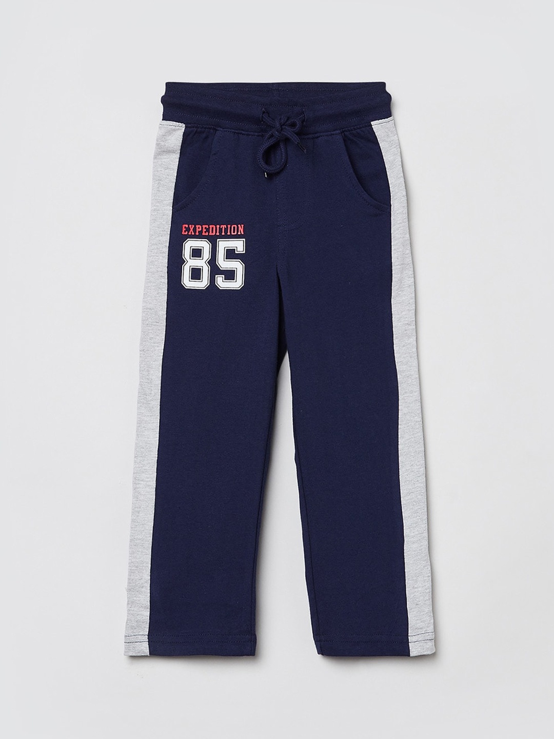 

max Boys Navy Blue & Grey Printed Pure Cotton Track Pants